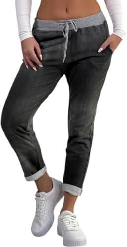 Mississhop 287 Damen Hose Cargohose Blumen Sweatpants Jogginghose Baumwolle Freizeithose Boyfriend Jeans schwarz Model 28