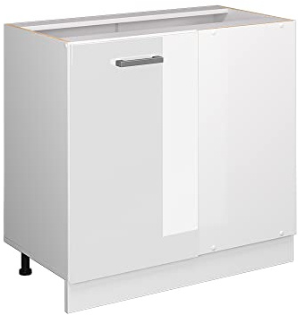 Vicco Eckunterschrank R-Line, Weiß Hochglanz, 86 cm | Verbindet zwei Küchenseiten · Ohne Arbeitsplatte · Höhenverstellbare Füße · 1 Tür · Großer Innenraum ✓