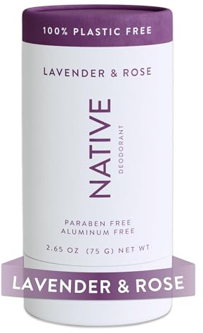 Native Plastikfreies Deodorant | Natürliches Deodorant für Frauen und Männer, Aluminiumfrei mit Backpulver, Probiotika, Kokosöl und Sheabutter | Lavendel und Rose