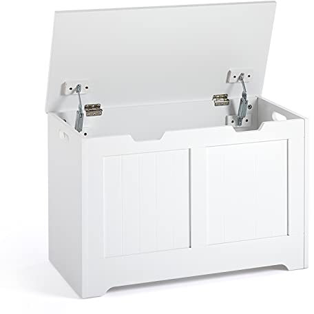 Mondeer Schuhbank, Sitzbank mit Stauraum, Spielzeugkiste Aufbewahrungstruhe Truhe mit Großer Kapazität 2 Sicherheitsscharniere für Badezimmer Wohnzimmer Küche Flur, 72x36x48 cm, Weiß