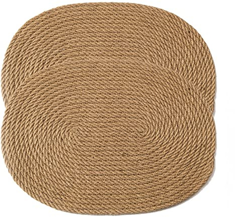 2 Stück Große ovale gewebte Tischsets 40 x 30 cm natürliche Jute, Küche, Esstisch, rustikale Boho-Hitzebeständige, rutschfeste runde Tischmatten, hitzebeständig, geflochtene Bauernhaus-Tischsets