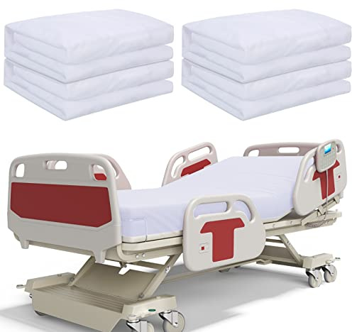 White Hospital Bed Sheets Soft Knitted Sheets 36 x 84 x 14 in Cotton Single Fully Fitted with Elastic All Around, No Wrinkle, Skin Friendly for Home Bed, Massage Table, Hospital, Hotel(4 Pcs)