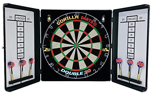 Gorilla Aluminium Darts Centre with Cabinet Set Double 20 Dartboard inc Darts Package Black