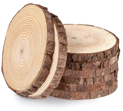 ilauke Fette di Legno Naturale 8 Pezzi 16-17CM Dischi Circolari in Legno Grezzo Rotondi di Tronco per Arti e Mestieri Decorazione da Parete Matrimoni Natale Progetti Fai da Te