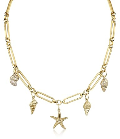 DJADEE Ocean Gems Kette Gold vergoldet Damen Kette mit Anhänger Muschelnkette 24 Karat Wasserfest Länge verstellbar Boho Meer Strand 999er Gold Goldkette