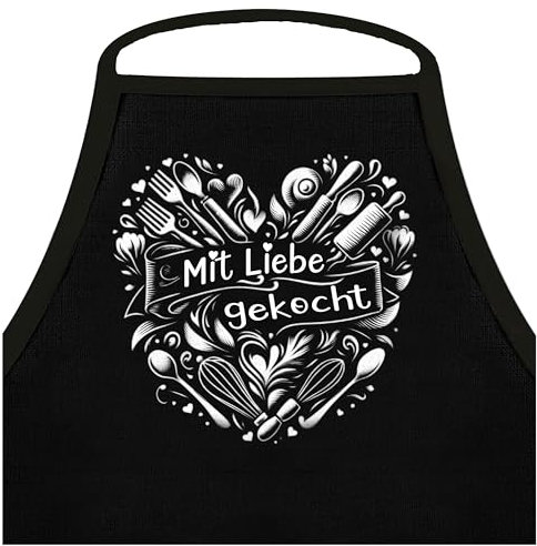Shirtoo Kochschürze als Geschenkidee für Hobby Köche/Köchin mit dem Spruch: Mit Liebe gekocht