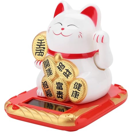 2,5 Zoll großer Winkearm einer Glückskatze, solarbetriebene süße Winkekatze, weiße Maneki Neko-Statue, Glückskatze, Feng-Shui-Dekoration für Armaturenbrett, Schreibtisch, Geschäftseröffnungen(Weiß)
