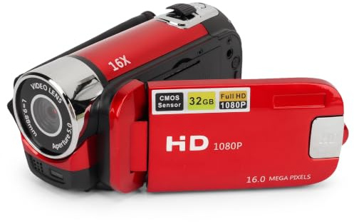 Compact Digital Camera 1080P, 16MP Small Video Camera with 16X Digital Zoom, Anti-Shake, Loop Recording, 2.4-Inch Rotatable Screen Vlogging Camera for Teens, Beginners (Red)