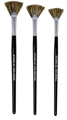 Studio 22 Hog Bristle Artist's Fan Paint Brush Set of 3 Sizes