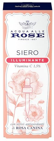 Acqua alle Rose, Siero Viso Concentrato Attivo di Vitamina C di Rosa Canina, Antirughe, Antiossidante e Illuminante, Elevata Concentrazione di Vitamina C (1,5%) Per Pelli Spente e Opache - 30 ml