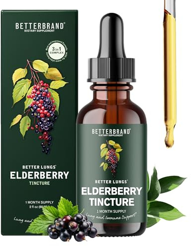 Betterbrand BetterLungs Elderberry Tincture, Natural Immune Support Supplement - Sugar-Free, Non-GMO, Alcohol Free, Vegetarian - 30 Day Supply