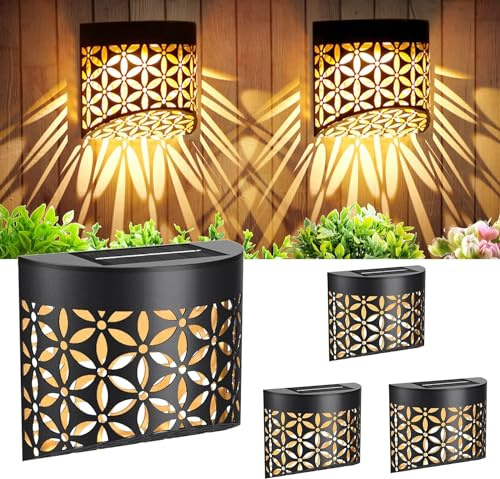 Taylor & Brown Solar Fence Lights 4 Pack, Hollow Out Patterns of Petals, Solar Decorative Outdoor Garden Lights, Waterproof Wireless Outdoor Lights for Garden, Fence, Patio Use