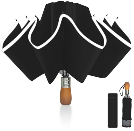 Pioggistar Regenschirm Sturmfest, Taschenschirm für Herren und Damen, Umgekehrter Regenschirme 10 Rippen, Holzgriff Regenschirm, Automatisch Auf und Zu, kompakt, Durchmesser 105 cm