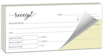 Herzii Prints Carbonless Receipt Book 2-Part – 50 Sets, 2.75 x 6 inch – Small Business Cash & Sales Record Book – Perforated, Easy Tear, English