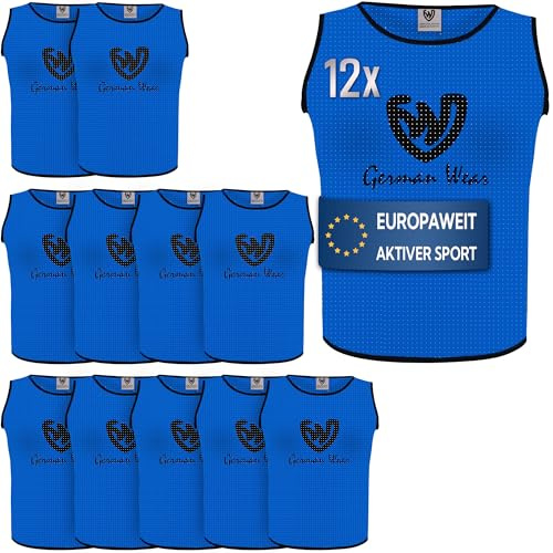 German Wear Leibchen 12er Pack Set Herren Damen Kinder Trainingsleibchen Sportleibchen aus Atmungsaktivem Air Mesh Trainingswesten für Fußball Handball Basketball Hockey Volleyball Farbe Königsblau