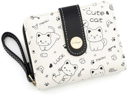 Oyccen Nette Katze Geldbörsen Damen Kleine Portemonnaie Kartenetui PU Leder Geldbeutel Münze Geldbörse mit Reißverschluss Tasche für Mädchen