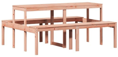 Makastle Campingtisch mit Sitzgruppe, Outdoor Gartentisch mit Bänk, Gartenmöbel Set, Holzbank Tisch Sitzgarnitur Kombibank für Garten, Terrasse, 160x134x75 cm Massivholz Douglasie