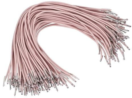 PATIKIL Cordón Elástico, 100 Pcs de Cuerda Redonda Elástica de 2 mm con Cierres de Púas Metálicos para Sombreros, Máscaras, Menús y Libros de Manualidades, Color Dorado Rosa, (250 mm)