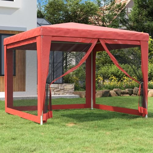 ShGaxin Partypavillon mit 4 Meshwänden, Fertighäuser, Gartenpavillon, Pergola, Zelte für den Außenbereich, Gartenmöbel, HDPE Rot, 3 x 3 m