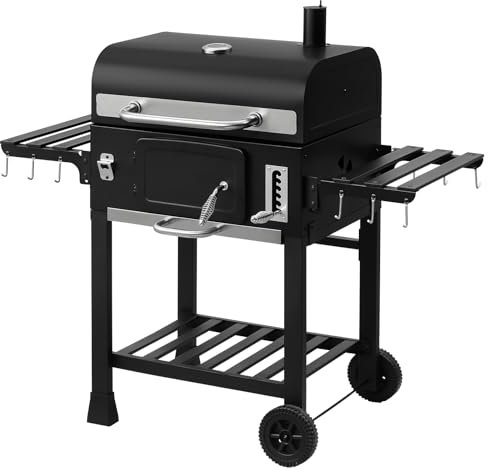 TEENO Barbecue a Carbone con Coperchio, Termometro, Cassetto per la Cenere, Guanti Anti-Calore, Caminetto e Apribottiglie Integrato – Griglia di Grandi Dimensioni per Cottura e Affumicatura a Carbone
