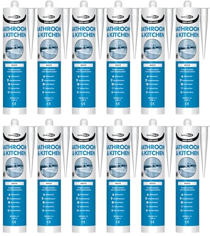 Bond It BATH-MATE Bath & Kitchen Sealant – 12x White, 285ml | Solvent Free Silicone Sealant Mould-Resistant – Water-Based – Low VOC Sanitary Sealant | Premium Silicone for Ceramic – Porcelain – & Tile