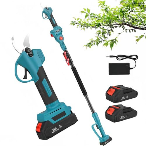 Secateurs tijeras eléctricas sin cuerda herramientas de corte eléctrico de jardín de 600w, con barra telescópica 2m, rango de apertura 2.5cm, cuchillas sk5, 2 baterías de 3000mah, para árboles hortíco
