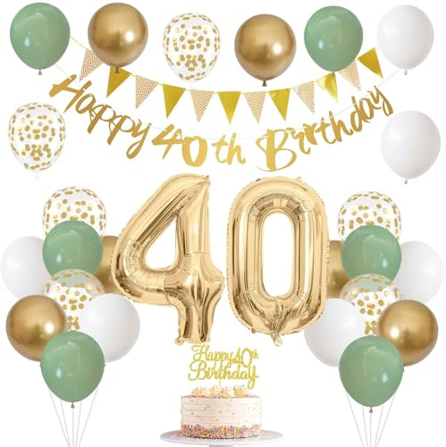 Palloncini 40 Anni Compleanno,Happy Birthday Decorazioni,Buon Compleanno Decorazioni,40 Anni Compleanno Donna, Palloncini Verdi Und Bianchi,Festoni Compleanno Con Numeri 40 Palloncini