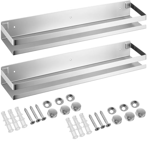 Lallisa 2 Stück Wandregale aus Edelstahl (Silber, 50 cm) – Duschregale für Bad und Dusche, schwimmendes Design zur Wandmontage, Aufbewahrungskorb-Organizer für Badezimmer, Küche und Wohnzimmer