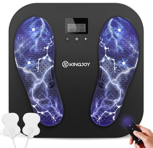 KINGJOY Foot Massager for Neuropathy, Rechargeable EMS TENS Foot Stimulator with 10 Modes 20 Intensities for Circulation Plantar Fasciitis & Swelling Pain Relief, Gifts for Women Men-Black