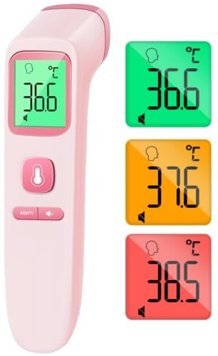 Thermomètre Frontal Sans Contact, Thermometre Bebe, Thermomètre Médical Numérique Infrarouge pour Adultes, Lecture Précise avec Ecran LCD, Thermomètres Médicaux et Accessoires (Couleur rose)