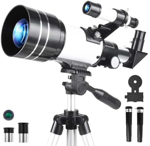Misilmp Telescopi per Adulti, Astronomia Telescopio Professionale 30070mm per Principianti con Cercatore 5 x 24 e Treppiede, Refrattori Telescopi per Bambini Adulti, per Luna Pianeta Guarda (Bianco)