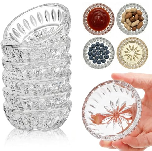 ZEAYEA Set of 8 Clear Glass Dipping Bowls, 2 oz Glass Soy Sauce Dish, Small Seasoning Dishes Appetizer Plates for Condiment Sushi Ketchup BBQ Party Buffet