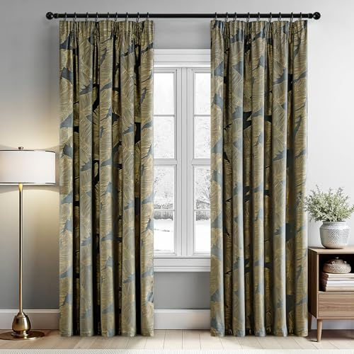 MIULEE Samtvorhang Blattgolddruck Blickdicht 2er Set B140 H280 Grau | Weicher Samtvorhang mit edlem Blattgolddruck und Kräuselband, blickdicht, elegante Deko für Wohnzimmer und Schlafzimmer