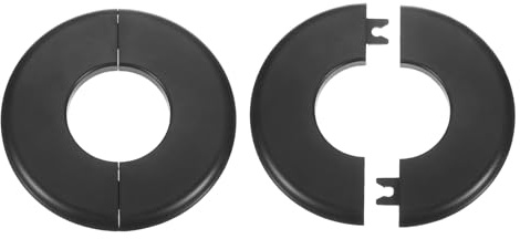 sourcing map 2 placas de cubierta de fontanería autoadhesivas de plástico ABS con brida dividida de 44 mm, diseño de hebilla para tubería de agua, baño, cocina, decoración, color negro