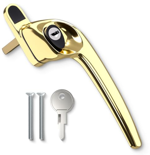 Bwintech 1 Pcs Offset Pvd Gold UPVC Zinc Window Handle, Right Hand, 43mm Spindle for Indoor and Outdoor UPVC Window