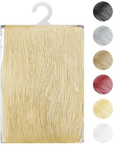 IlGruppone Tenda A Fili Stringhe Anti Mosche Insetti Finestre Porta Finestra Elegante Tinta Unita con Asola Passante per Inserimento di Bastoni Zanzariera Adattabile con Forbici - Beige - 100x200 cm