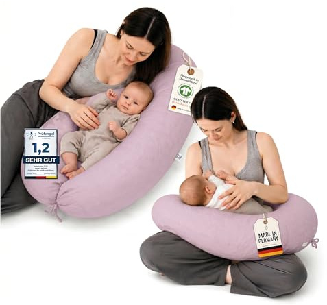 Minky Mooh Coussin d'allaitement XXL en coton bio avec rembourrage en kapok - Grand coussin pour allaiter et donner au biberon - Coussin de grossesse - Coussin de positionnement latéral