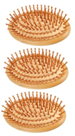 DECORNIJIA 3 Piezas Cepillo Masajeador de Bambú para Cabelludo Antiestático sin Mango para Desenredar y Cuidar Cabello Rizado Hombres y Mujeres