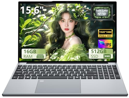MOGIKK Portatile PC 15,6 pollici, Notebook N150 fino a 3,6 GHz (migliore di N95), Laptop 16 GB RAM DDR4 512 GB SSD, Dotato display 1920x1080, Win 11 Pro, 2*USB3.0, HDMI 4K, WiFi 5 Computer portatile