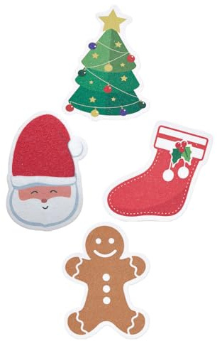 DECOMELODY 4pcs Christmas Dishwashing Sponge Wood Pulp Reusable Kitchen Sponges for Washing Dishes Absorbent Scrubbers Festive Cleaning Tools