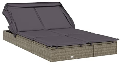 Tomostar Sonnenliege, Doppelliege, Garten, Außenbereich, Liegestuhl für Pool, 2-Sitzer, mit klappbarem Dach, grau, 213 x 118 x 97 cm