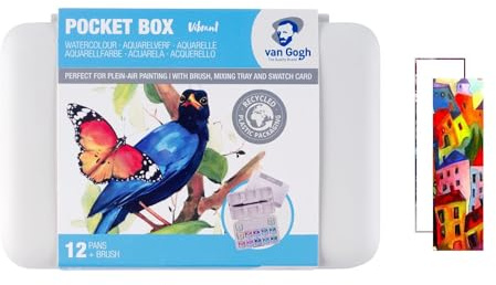 Set de Acuarelas, Caja de Bolsillo de Plástico, 12 Medias Copas + 2 Tarjetas