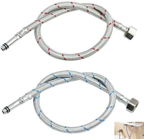 2 Stück Anschlussschlauch Armatur, Wasserhahn Schlauch G3/8 x M10, Armatur Flexschlauch Edelstahl 304, Panzerschlauch für Wasserhahn Mischbatterie Küche Bad, Warm- y Kaltwasser Anschluss 60 cm