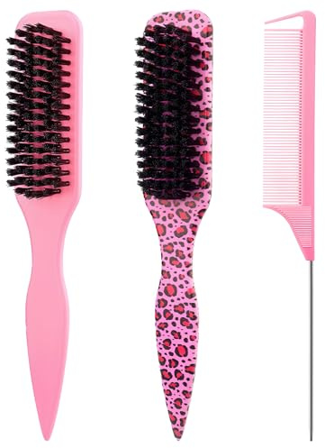 3 Pcs Slick Back Brush Include 2 Sleek Hair Brush and Tapered Tail Comb for Sleek Ponytail Bun & Smoothing Baby Hairs for Daily Grooming