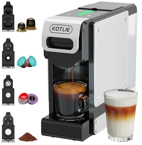 Coffee Pod Machine, 4 in 1 Multi-Capsule Coffee Machine Compatible with Nespresso Original, Dolce Gusto, Lavazza A Modo Mio and Ground Coffee, 7 Cup Sizes,Capsule Storage, 1L, Classic Pro
