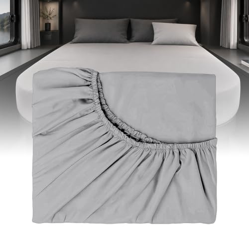 Spannbettlaken Queensbett 100% Baumwolle – Dunkelgrau, atmungsaktiv & weich, mit Rundumgummizug & Multi-Stretch – Ideal für Wohnmobil, Wohnwagen & Zuhause (Hellgrau)