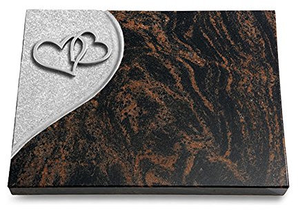MEMORUM Grabmale Grabtafel, Grabplatte, Grabstein, Grabkissen, Urnengrabstein, Liegegrabstein Modell Folio 40 x 30 x 3-4 cm Aruba-Granit, poliert inkl. Gravur (Aluminium-Ornament Herzen)