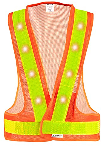 SULWZM LED Safety Vest, 16 Lights with 3 Modes, High Visibility Reflective Running Vest(Orange, Free Size)
