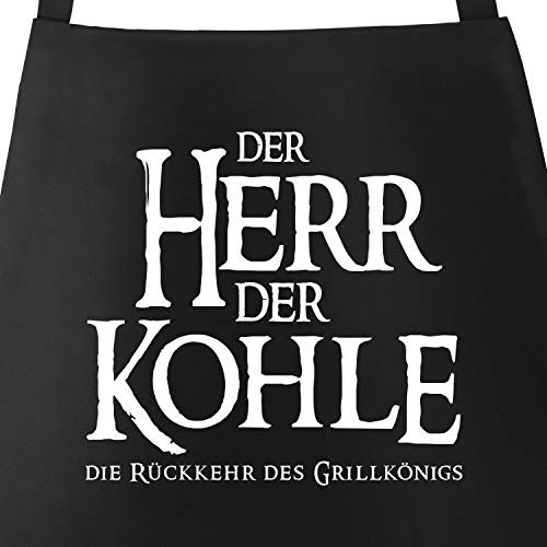 MoonWorks Grill-Schürze für Männer mit Spruch Der Herr der Kohle die Rückkehr des Grillkönigs Schwarz-weiss unisize