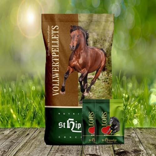 St. Hippolyt Vollwertpellets 25 kg – das Allround Talent als Ergänzung zum Grundfutter + 2 x 1 kg Belohnungs-Lobs